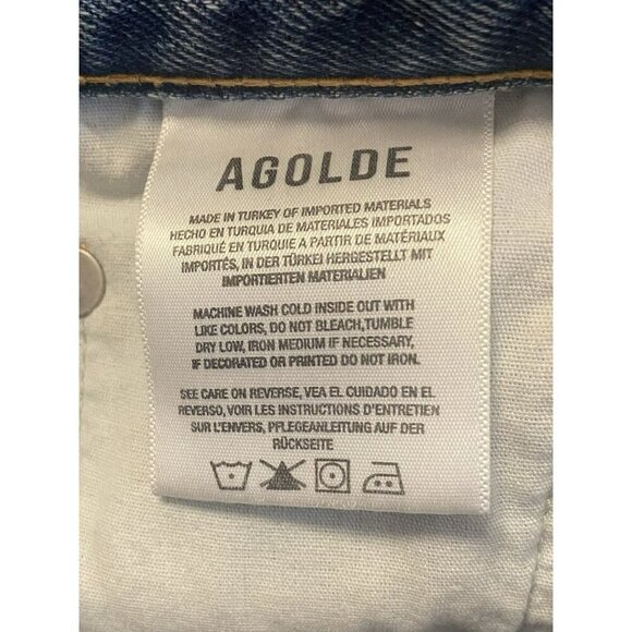 AGOLDE Dee High Rise Denim Cut Off Shorts Size 26 Distressed Side Slits Blue - Picture 10 of 10